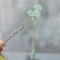 Golden ginkgo leaf hair pin with green tassels for vintage Chinese Hanfu hairstyles - F0695-Ginkgo