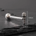 Vintage steel microphone barbell stud earring with detailed mesh texture on black slate - Microphone Style (S250)