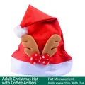 Christmas reindeer hat with brown antlers and red bowknot for festive party decor - Adult Brown Reindeer Antler Hat