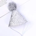 Sparkling silver sequin party cone hat with fluffy pompom top and white elastic strap - Encrypted Glitter Pom Pom Hat / Silver