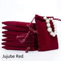 Thick burgundy velvet drawstring jewelry pouch for premium accessory storage and gift packing - Velvet / 8*10cm / Burgundy