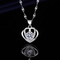 Elegant silver heart necklace variant with round center stone and diamond accents - Xl-129 [with Four-leaf Clover Chain]