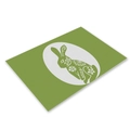 Easter bunny linen placemat with floral rabbit illustration on green background - CD002-3 Green Fresh Floral Rabbit