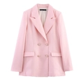 Pink double-breasted suit blazer for women with shoulder pads on white background - XS / Pink Top
