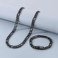 Set collana e bracciale da uomo con maglia Figaro nera in acciaio inossidabile - Bracciale 21CM / 11mm Stile A Nero