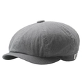 Grey striped newsboy cap for men featuring a classic eight-panel crown and side brand label - Dark Gray