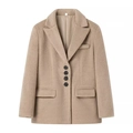 Women's casual loose wool plush jacket with lapel collar and single-breasted design in camel - S / Khaki