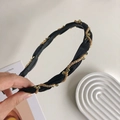 Elegant black mesh twisted headband with golden chain and light blue crystal accents - 210447 Black