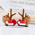 Cute Christmas reindeer antler hair clips with plush balls and mini Santa hats for girls - 42# Brown Antler Clip with Christmas Hat