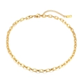 Polished 18K gold plated stainless steel cable chain necklace with K18 tag - 5mm Width / Length 35+5cm