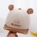 Detail of sweet bear embroidery and 3D ears on a cotton baby baseball cap in beige - 48cm(6-24 Months) / Sweet Bear Beige