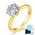 Classic six-prong gold ring with round moissanite and luxury GRA certificate packaging - 3-carat Golden Moissanite (with Gift Box And Certificate) / US Size 7