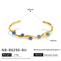 Detailed dimensions of gold stainless steel bangle with blue stones showing 60mm inner diameter - Blue Bead (NB-B6296-BU)