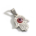 Ciondolo mano di fatima in acciaio con occhio del male rosso e strass pavé - Solo ciondolo / Acciaio Rosso