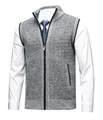 Detailed texture of grey knitted men's vest featuring a stand collar and high-quality zipper - M / Light Gray