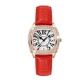 Women's rose gold square watch with red crocodile leather strap and diamond bezel - White Dial Red Strap