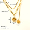 Detail of 18K gold plated 304 stainless steel layered smiley face necklace with dimensions - Double Layer Smiling Face Style (S-N415)