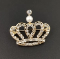 Macro view of crown brooch featuring white rhinestones and a central imitation pearl - 1-Pearl Gold Crown
