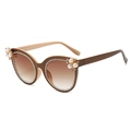 Brown vintage sunglasses for women with pearl floral accents and rhinestone edges - Coffee Frame Tea Lens