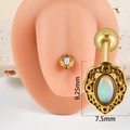 Piercing de langue doré bohème avec opale ovale et motifs floraux vintage - 1.6x16x5mm / Or Ovale Opale