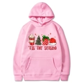 Felpa rosa di Natale con cappuccio, stampa 'TIS THE SEASON e tasca a marsupio per uomo e donna - S / Rosa