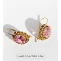 Pink oval gemstone gold earrings with multi-claw setting measuring 3.1cm in length - Style 4 - Pink