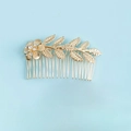 Elegante peine de metal dorado con hojas y cristales brillantes para mujer - Estilo de Hoja de Flor Pavé Denso (Dorado 1#)