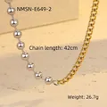 Dettaglio della collana a catena mista con perle argentate e maglie dorate - Collana Bicolore / Oro 18K