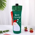 Green felt Christmas wine bottle cover with sequin trim and Santa Claus embroidery - Green Santa Claus Bottle Cover