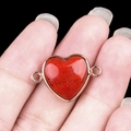 15mm heart-shaped red gemstone connector with gold-plated bezel and dual loops - Red Jasper Double Hole (Gold)