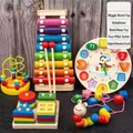 5-piece wooden Montessori toy set with xylophone, clock, and bead maze puzzles - 5-Piece Set (Shape Sorter + Xylophone + Bead Maze + Caterpillar + Clock)