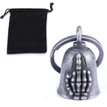 Retro motorcycle guardian bell with middle finger bone design and black velvet pouch - Antique Silver (Pendant With Pouch)