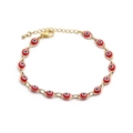 Bracelet œil maléfique plaqué or avec breloques ovales rouges et chaîne réglable - Rouge
