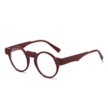 Retro round glasses with glossy dark red frames and clear blue light blocking lenses - Wine Red Frame