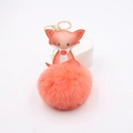 Fuchs-Schlüsselanhänger aus Leder mit orangefarbenem Plüsch-Pompon und Goldring - Orangerot