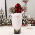 Red and black plaid Christmas wine bottle cover with white beard and pine decoration - Red and Black Plaid Hat Gnome