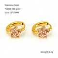 Pink zircon flower earrings in 18k gold plated stainless steel, size 15x15mm - Pink Zirconia