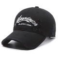 Gorra de béisbol negra desgastada con bordado Mixandmatch blanco y detalles rotos - Ajustable / Negro