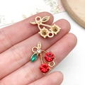 DIY cherry pendant with gold base and red crystal rhinestones for jewelry making - KC Gold Red Double Loop Rhinestone Cherry (23394)
