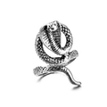 Vintage silver snake-shaped ring with cobra design and detailed scale texture - Adjustable Open / Style 24 (Antique Silver Cobra)
