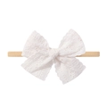 Beige elastic baby headband with large white hollow embroidery lace cotton bow - White