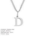 Elegant silver stainless steel letter D pendant necklace with adjustable 38+5cm chain length. - Letter Style(D) (CDNP014) / Silver