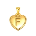 Golden titanium steel heart pendant with letter F detail and beaded texture - Heart Initial F Pendant (SP151G-F)