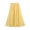 Elegant women's bright yellow pleated maxi skirt with A-line silhouette in flowy chiffon fabric - S / Sunflower Yellow