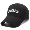 Black baseball cap featuring white COLORADO embroidery and a long curved sun visor - Black With White Embroidery