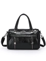 Classic black glossy leather Boston bag with embossed kangaroo logo and top handles - Black