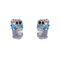 Silver puppy stud earrings with blue gems and clear belly stones for women - Dog Stud Earrings / White Gold