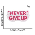 Detail view of pink ribbon breast cancer embroidery patch with Never Give Up text - Style 23 (NEVER GIVE UP)