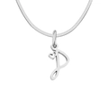 Silver-tone stainless steel snake chain necklace with letter D and heart pendant - Letter P (Steel Color)
