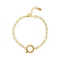 Detail of gold-plated stainless steel link chain bracelet with lobster clasp and extension - Round Paperclip Style